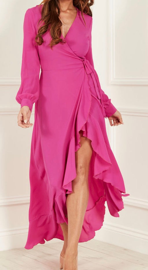 hot pink wrap dress Maxi – P U L S E : Fashion & Wellbeing Black Floral Chiffon Ruffle flowing dress that hits Size:2-4 year colorgrp-31066