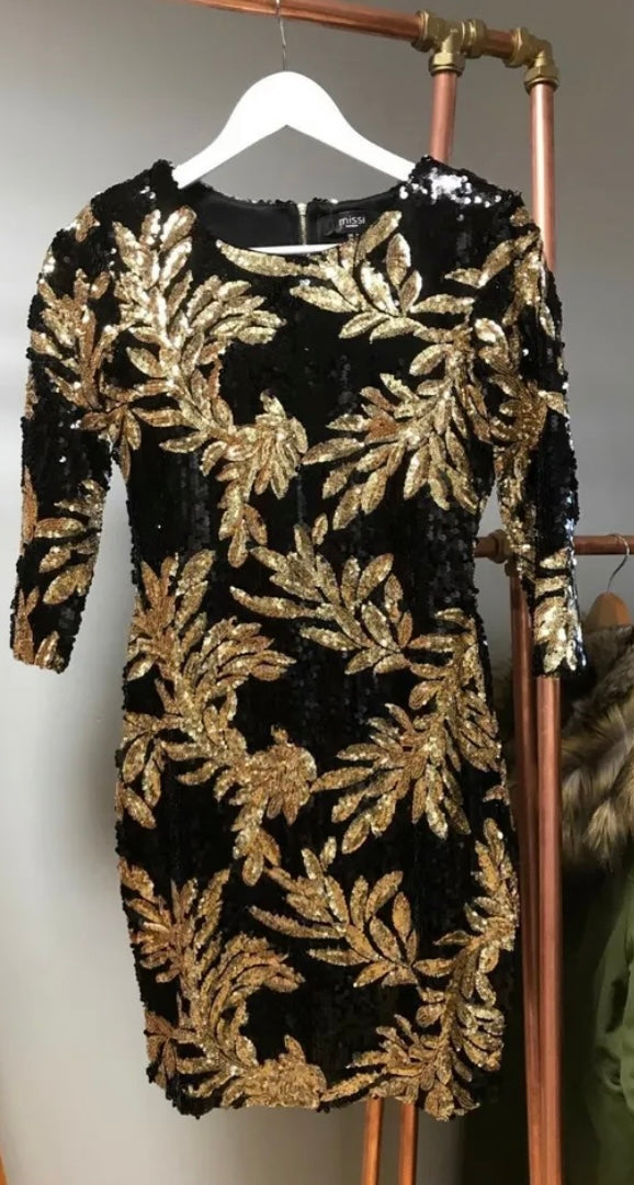 Black & Gold Leaf Sequin Bodycon Dress P U L S E : Fashion & Wellbeing Black & Gold Leaf Sequin Bodycon Dress P U L S E : Fashion & Wellbeing